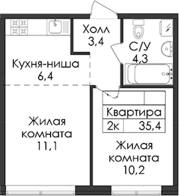 1-комнатная квартира 35.4 м², 1/9 эт., ЖК «Лермонтовский 54»